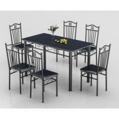 Étkezőasztal szett 6 db székkel fekete BC FUR-603-17B